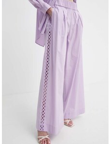 Kalhoty Twinset dámské, fialová barva, široké, high waist
