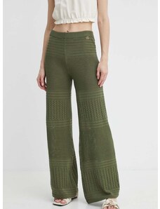 Kalhoty Twinset dámské, zelená barva, široké, high waist