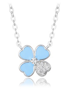 MINET Stříbrný náhrdelník modrá kytička s bílým zirkonem JMAS5065AN45