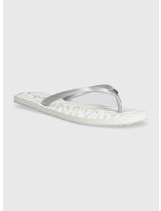 Žabky MICHAEL Michael Kors Jinx Flip Flop dámské, stříbrná barva, na plochém podpatku, 40S4JIFA2Q