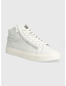 Kožené sneakers boty Calvin Klein HIGH TOP LACE UP W/ZIP bílá barva, HM0HM01476