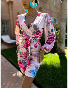 Erikafashion Květinové elastické elegantní šaty LAKHDAR s výstřihem