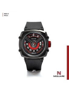Nsquare Watches Černé pánské hodinky Nsquare s gumovým páskem NSQUARE NICK II Black / Red 45MM Automatic
