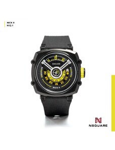 Nsquare Watches Černé pánské hodinky Nsquare s gumovým páskem NSQUARE NICK II Black / Yellow 45MM Automatic