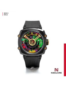 Nsquare Watches Černé pánské hodinky Nsquare s gumovým páskem NSQUARE NICK II Black / Color 45MM Automatic