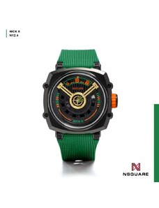 Nsquare Watches Černé pánské hodinky Nsquare s gumovým páskem NSQUARE NICK II Black / Green 45MM Automatic