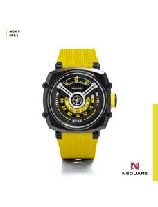 Nsquare Watches Černé pánské hodinky Nsquare s gumovým páskem NSQUARE NICK II Black / Yellow 45MM Automatic