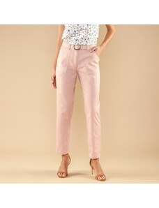 Blancheporte Rovné kalhoty s páskem na kovovou sponu, tvilové růžové dřevo 36