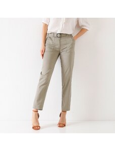 Blancheporte Rovné kalhoty s páskem na kovovou sponu khaki 40