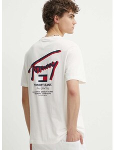 Bavlněné tričko Tommy Jeans béžová barva, s potiskem, DM0DM18574