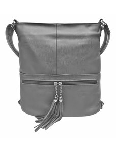 Bella Belly Stylový středně šedý kabelko-batoh 2v1 s třásněmi