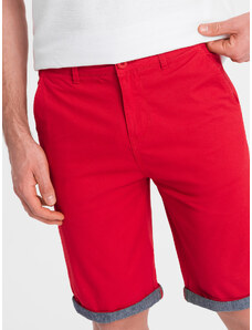 Ombre Clothing Pánské chinos šortky s džínovým lemem - červené V1 W421