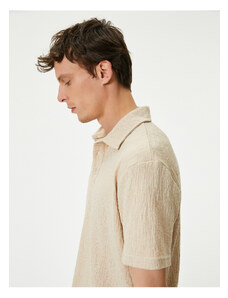 Koton Polo Neck T-Shirt Buttoned Textured Cotton Short Sleeve