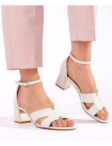 Shelvt Women's white heeled sandals