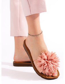 Shelvt Women's pink slippers with a flower