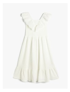 Koton Dress Long Sleeveless with Embroidered Scallops Ruffled Gippe Detailed.