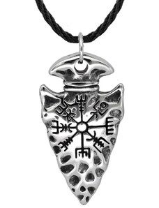 Camerazar Pánský náhrdelník se severskými symboly, stříbrná/černá barva, kovové slitiny a eko kůže, 60+5,5 cm