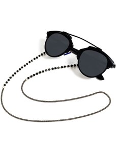 Camerazar Elegantní řetízek na brýle s černými korálky, kovový materiál, délka cca