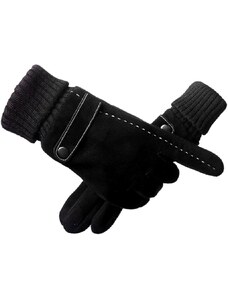 Camerazar Pánské zimní semišové rukavice Touch, černé, kvalitní umělé kůže a polyester, univerzální velikost