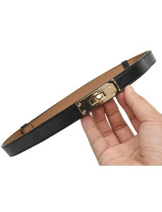 Camerazar Dámský úzký pásek z kvalitní umělé kůže, černý se zlatou sponou, nastavitelná délka do 95 cm