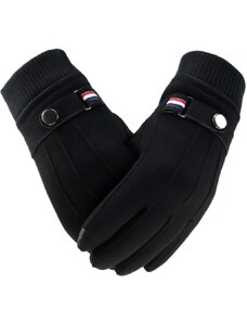 Camerazar Pánské zimní dotykové rukavice, černé, 100% ekologická semišová umělé kůže, univerzální velikost