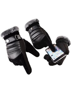 Camerazar Pánské zimní rukavice na dotek, hnědé, kombinace polyesteru a kvalitní umělé kůže, univerzální velikost