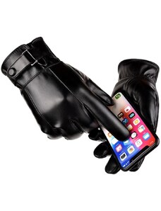 Camerazar Pánské dotykové rukavice z kvalitní umělé kůže, černé, univerzální velikost, s vnitřním zateplením