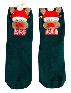Camerazar Teplé vánoční ponožky se sobími motivy, trávově zelené, 70% bavlna - 27% polyester - 3% elastan, velikost 34-40