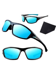 Camerazar Pánské sluneční brýle s polarizací a modrým zrcadlovým sklem, UV-400 kat. 3 filtr, matný černý rám