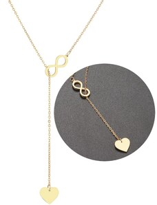 Camerazar Dlouhý náhrdelník s přívěsky srdce a nekonečno, zlatý, chirurgická ocel 316L, délka 60 cm