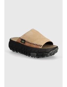 Semišové pantofle UGG Venture Daze Slide dámské, béžová barva, na platformě, 1152680