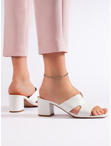 PK Pohodlné dámské sandály bílé na širokém podpatku