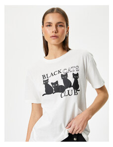 Koton Cat T-Shirt Short Sleeve Crew Neck Cotton