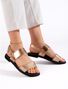 PK Originální zlaté dámské sandály na plochém podpatku