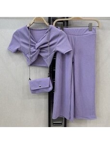 By Mini - butik Lila crop top + volné kalhoty + kabelka