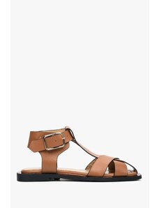 Women's Brown Leather Flat Sandals Estro ER00112878