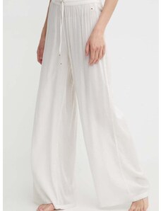 Kalhoty Tommy Hilfiger dámské, béžová barva, široké, high waist, UW0UW02950