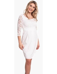 Společenské těhotenské šaty Amber krémově bílé s krajkou-svatební