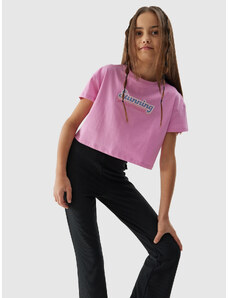 Dívčí tričko crop top z organické bavlny 4F - růžové