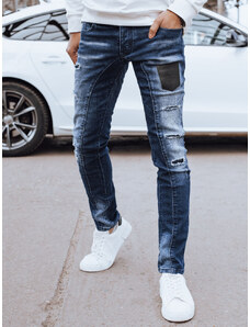 BASIC TMAVĚ MODRÉ DŽÍNOVÉ KALHOTY Denim vzor