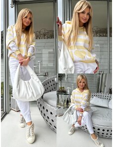White and yellow striped hooded sweater By o la la