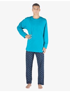 GINA pánské pyžamo dlouhé pánské, šité, s potiskem Pyžama 2023 79147P - tyrkysová lékořice