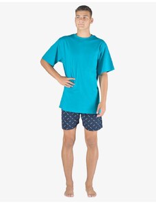 GINA pánské pyžamo krátké pánské, šité, s potiskem Pyžama 2023 79150P - tyrkysová lékořice