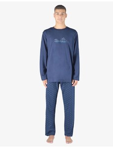 GINA pánské pyžamo dlouhé pánské, šité, s potiskem Pyžama 2023 79151P - lékořice dunaj