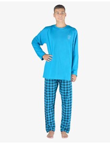 GINA pánské pyžamo dlouhé pánské, šité, s potiskem Pyžama 2023 79153P - dunaj lékořice