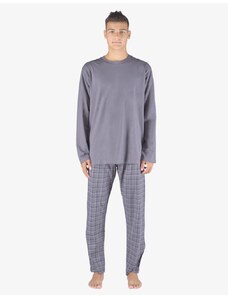 GINA pánské pyžamo dlouhé pánské, šité, s potiskem Pyžama 2023 79155P - šedá černá