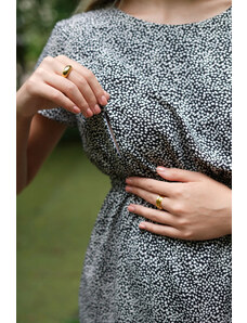 Těhotenské a kojící šaty 3v1 Summer Dots černo bílé s puntíky
