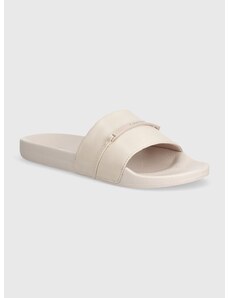 Pantofle Calvin Klein POOL SLIDE METAL BAR dámské, béžová barva, HW0HW01980