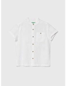 Dětská lněná košile United Colors of Benetton bílá barva