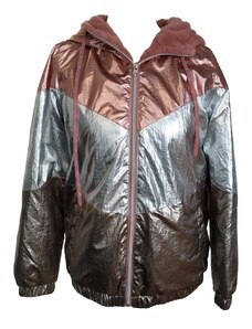 Růžovo-stříbrná bunda Cropp s kožíškovou kapucí